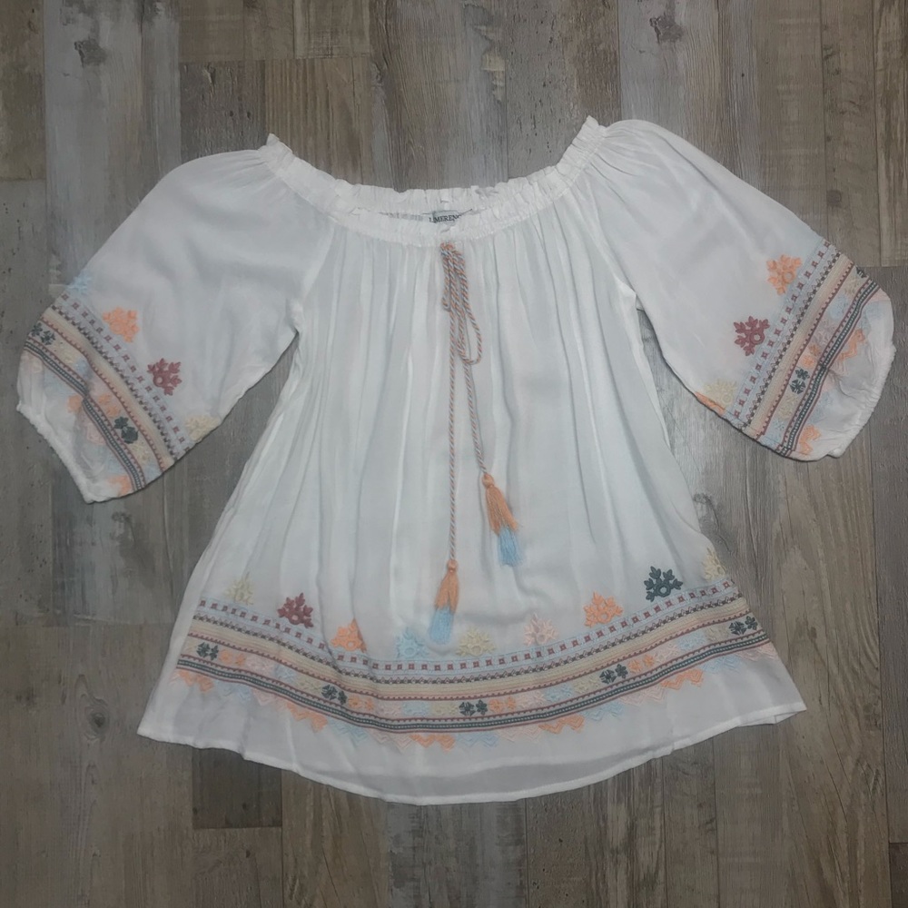 Small Off the Shoulder White Boho Stitch Top